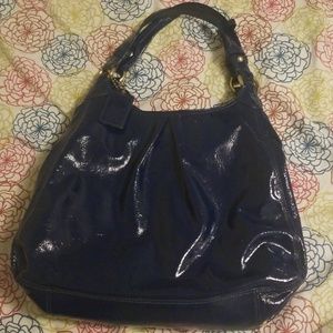 Navy blue patent leather coach purse and wallet